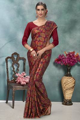 Purple plain silk saree with blouse 1