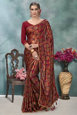 Purple plain silk saree with blouse 2