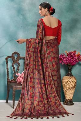 Purple plain silk saree with blouse 4