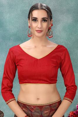 Purple plain silk saree with blouse 5