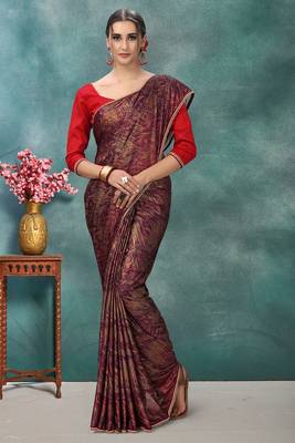 Purple plain silk saree with blouse 1