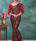 Purple plain silk saree with blouse