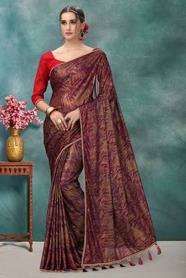 Purple plain silk saree with blouse 2