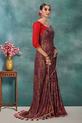 Purple plain silk saree with blouse 3