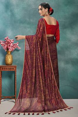 Purple plain silk saree with blouse 4