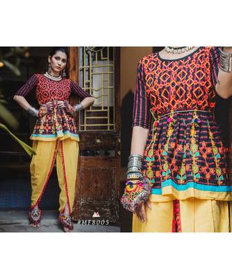 Black stripie floral khadi kedia set with handmade latkan 3
