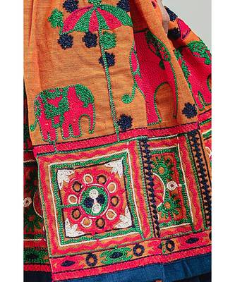 Orange elephant motif kedia set with tulip pants 3