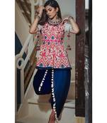 White kedia and tulip pants set with traditional motifs