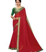 Red plain chiffon saree with blouse