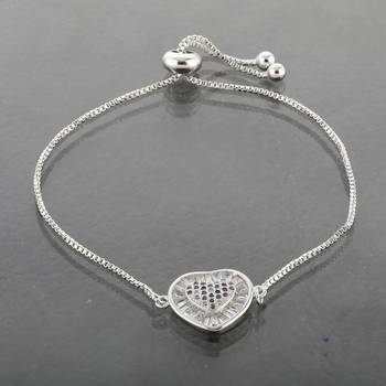Crystal Diamond Silver Plated Heart Bracelet Party Wear Bracelet For Girl And Women Jewelry 1