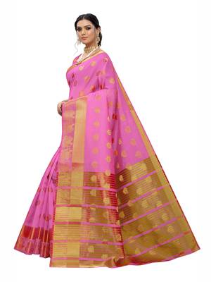 Pink Woven Chanderi Saree With Blouse 2