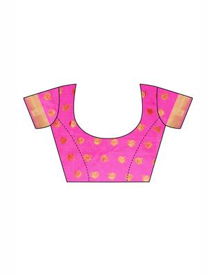 Pink Woven Chanderi Saree With Blouse 5
