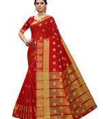 Red Woven Chanderi Saree With Blouse