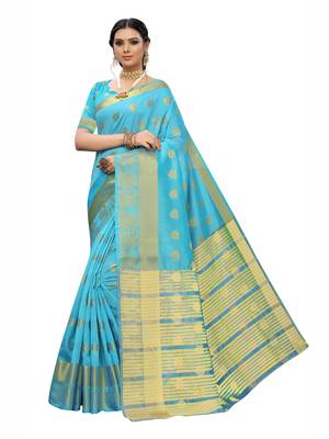 Blue Woven Chanderi Saree With Blouse 1