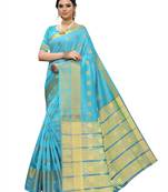 Blue Woven Chanderi Saree With Blouse