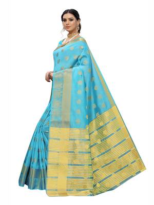 Blue Woven Chanderi Saree With Blouse 2