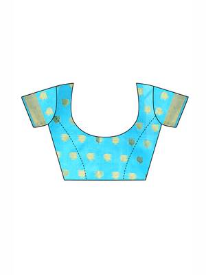 Blue Woven Chanderi Saree With Blouse 5