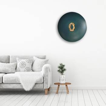 Golden Floral Ornament Green Disc Metal Wall Art 1
