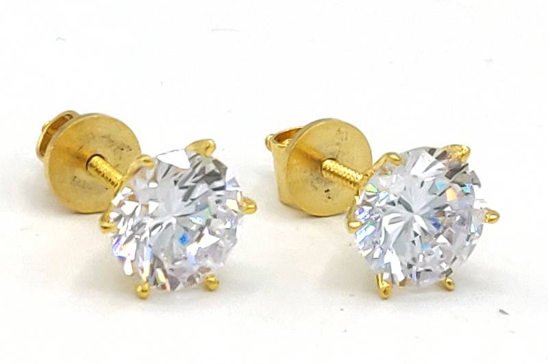 Solitaire Look Gold Plated American Diamond Studs