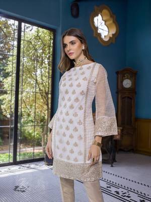 cream embroidered lawn unstitched pakistani kurti 2