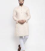 Beige Printed Linen Kurta Pajama