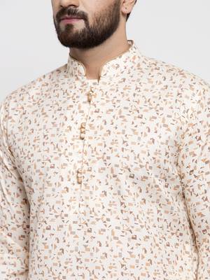 Beige Printed Linen Kurta Pajama 2