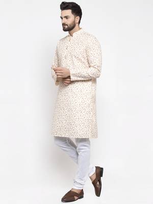 Beige Printed Linen Kurta Pajama 5