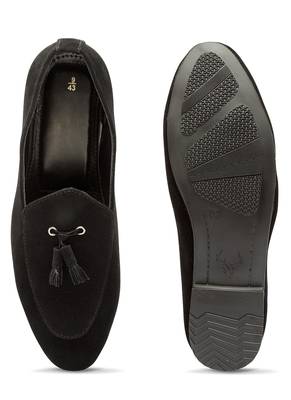 Treemoda Black Suede Tassel Loafers For Men 5
