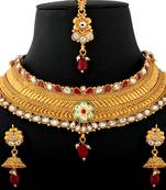 Gold Plated Choker Traditional Self Textured Design Jewellery Set For Girls And Women