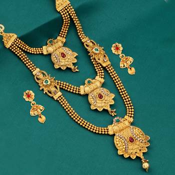 Traditional Gold Plated Ethnic Long Bridal Wedding Jevellry Set For Girls And Women 2