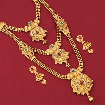 Traditional Gold Plated Ethnic Long Bridal Wedding Jevellry Set For Girls And Women 3