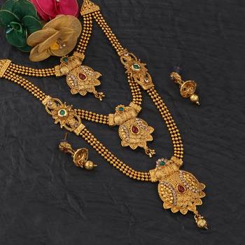Traditional Gold Plated Ethnic Long Bridal Wedding Jevellry Set For Girls And Women 4