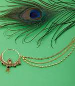 Traditional Gold Plated Bottle Green Stone Diamond Nose Ring  For Girls And Women Jewellery