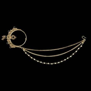 Traditional Gold Plated Bottle Green Stone Diamond Nose Ring  For Girls And Women Jewellery 3