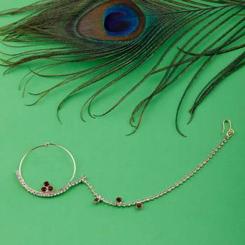 Traditional Gold Plated Elegant One Line Chain Nose Ring For Girls And Women Jewellery 1