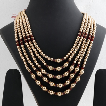 Golden Moti And Maroon Stone Groom Mala 