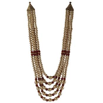 Exclusive Golden Moti And Maroon Stone Groom Mala For Sherwani Men'S Jewellery 3