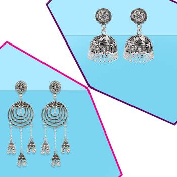 Partywear Traditional Unique Silver Plated Earrings Combo Set Pair Of 2  For Girls And Women Jewellery 2