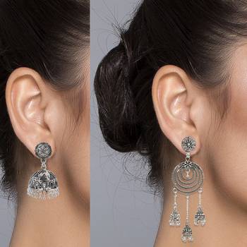 Partywear Traditional Unique Silver Plated Earrings Combo Set Pair Of 2  For Girls And Women Jewellery 3