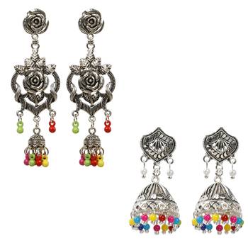 Partywear Traditional Multi Bead Drop Earrings Combo Set Pair Of 2  For Girls And Women 1