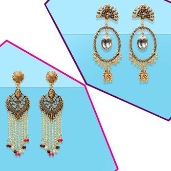 Partywear Traditional Earrings Combo Set Pair Of 2 For Girls And Women Jewellery 2