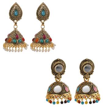 Partywear Traditional Multi Colour Jumkha Earrings Combo Set Pair Of 2 For Girls And Women Jewellery 1