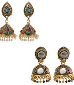 Partywear Traditional Multi Colour Jumkha Earrings Combo Set Pair Of 2 For Girls And Women Jewellery