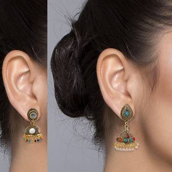 Partywear Traditional Multi Colour Jumkha Earrings Combo Set Pair Of 2 For Girls And Women Jewellery 3