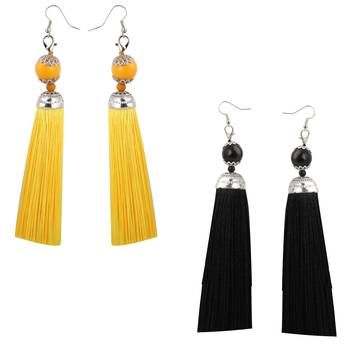 Partywear Yellow Colour And Black Colour Tassel Earrings Combo Set Pair Of 2 For Girls And Women Jewellery 1