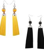 Partywear Yellow Colour And Black Colour Tassel Earrings Combo Set Pair Of 2 For Girls And Women Jewellery