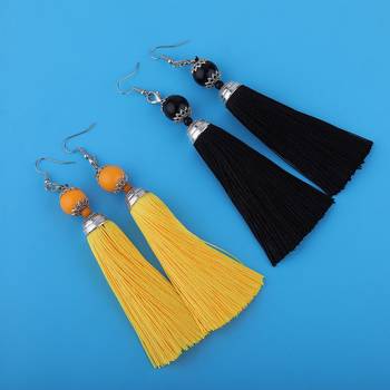 Partywear Yellow Colour And Black Colour Tassel Earrings Combo Set Pair Of 2 For Girls And Women Jewellery 2