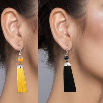 Partywear Yellow Colour And Black Colour Tassel Earrings Combo Set Pair Of 2 For Girls And Women Jewellery 3