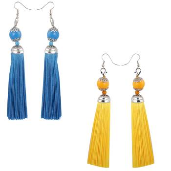 Partywear Skyblue Colour And Yellow Colour Tassel Earrings Combo Set Pair Of 2 For Girls And Women Jewellery 1