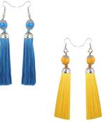 Partywear Skyblue Colour And Yellow Colour Tassel Earrings Combo Set Pair Of 2 For Girls And Women Jewellery